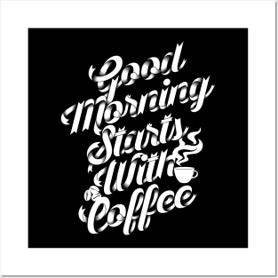 Good morning stars with coffee, coffee slogan white letters Posters and Art